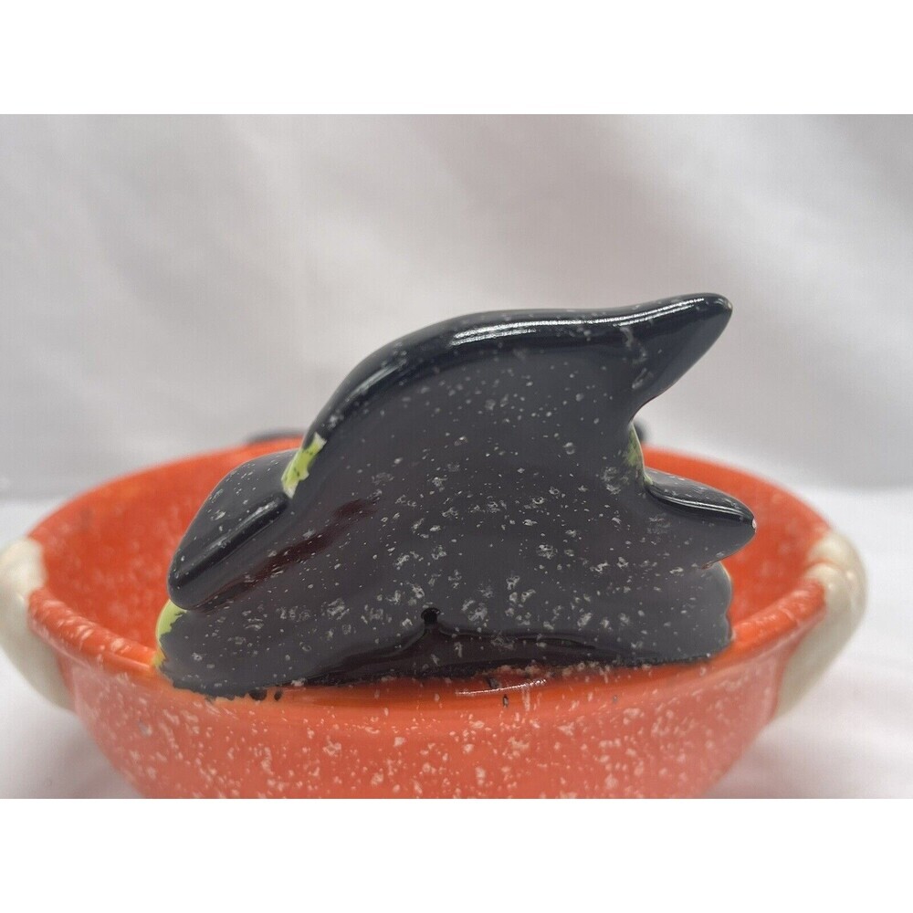 Cloe K Halloween Witch Candy Dish Bowl Ceramic Orange Green Black RARE - Picture 12 of 16
